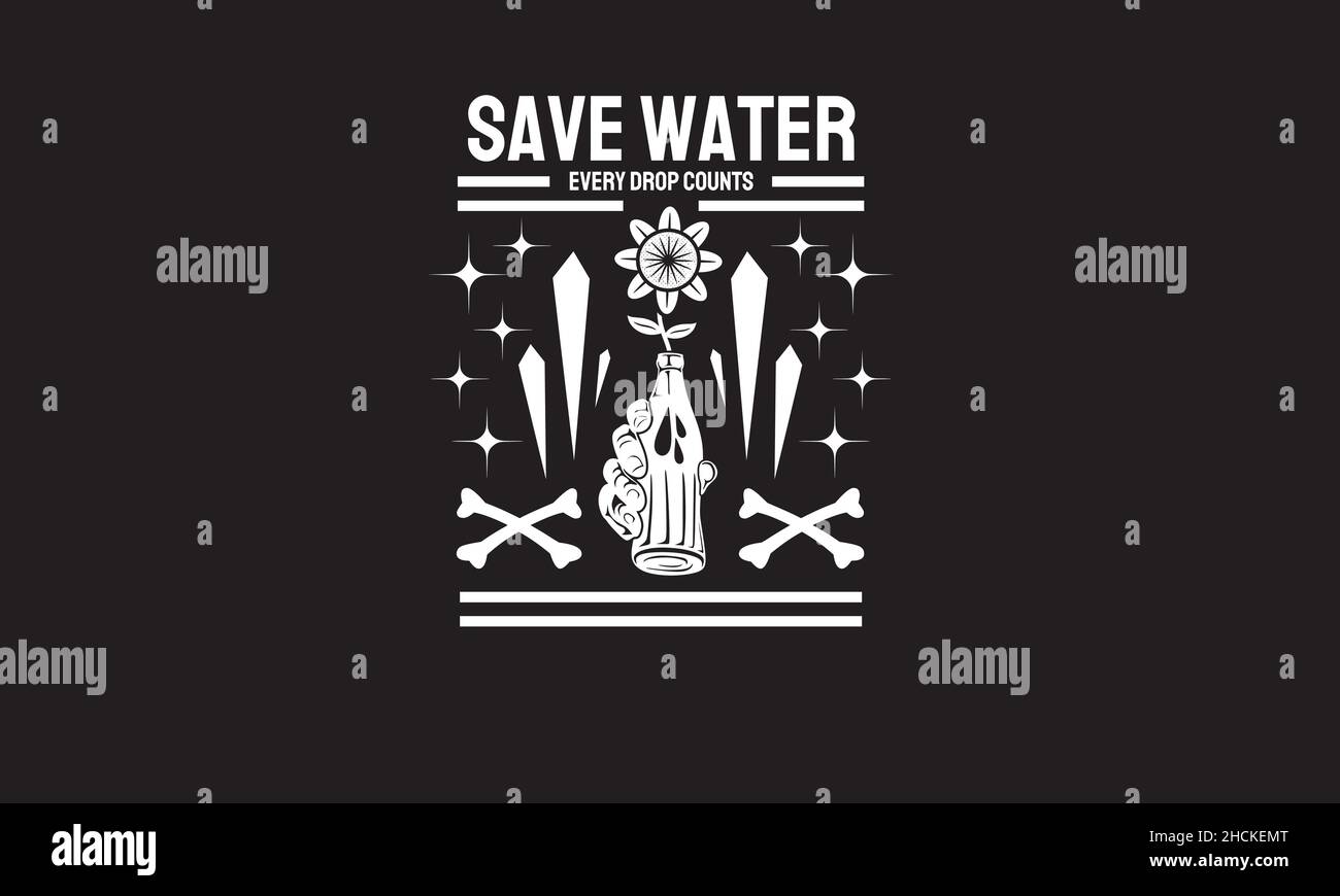 économisez de l'eau chaque goutte compte bouteille ou fleur jour de la terre modèle de vecteur de texte de monogramme Illustration de Vecteur