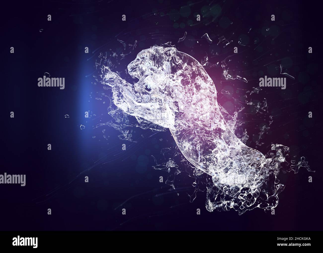 Tigre abstrait fait de projections d'eau, illustration 3D. Banque D'Images