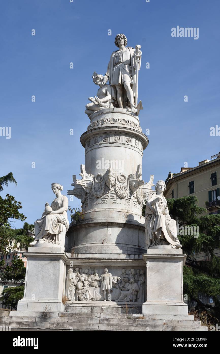 Statue de Christophe Colomb, Piazza Acquaverde, Gênes, Gênes, Italie,Italien. Banque D'Images