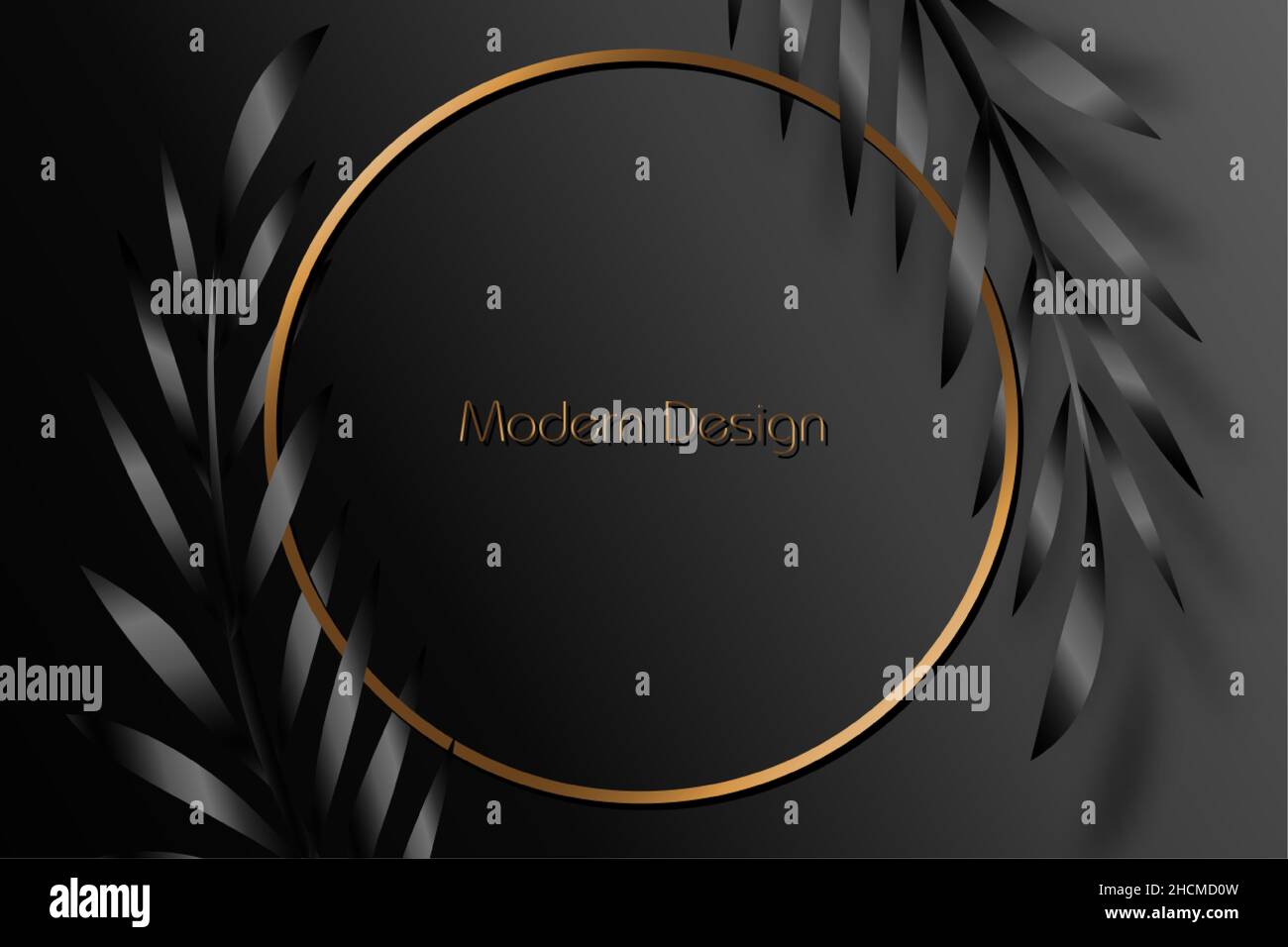 Bannière noire exotique, motif de couverture.Arrière-plan floral avec palmier à motif feuilles tropicales.Cadres ronds or Premium, modèle vectoriel pour le modèle lux Illustration de Vecteur