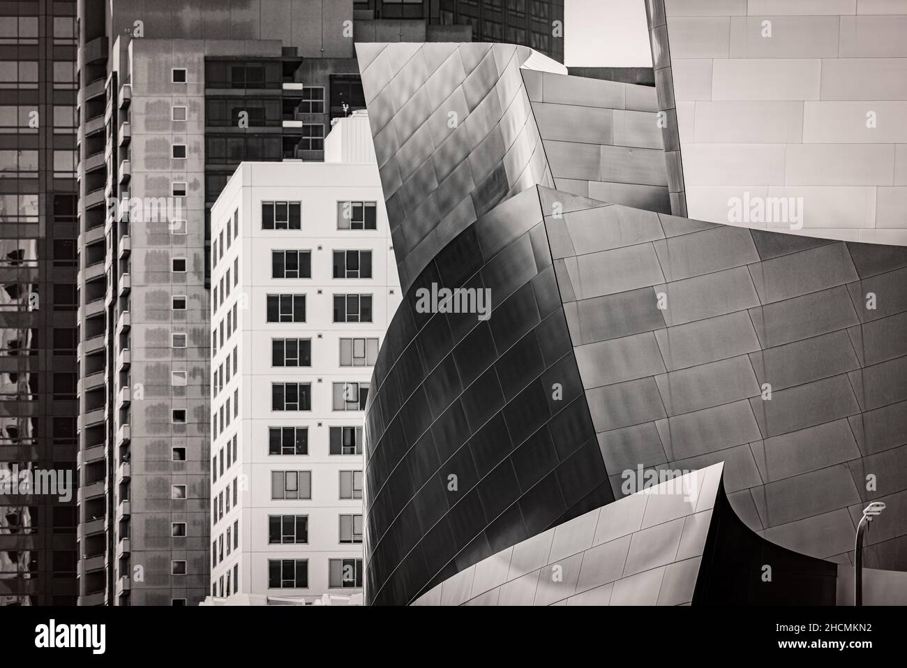 Paysage urbain moderne en noir et blanc.Los Angeles, Californie, États-Unis. Banque D'Images