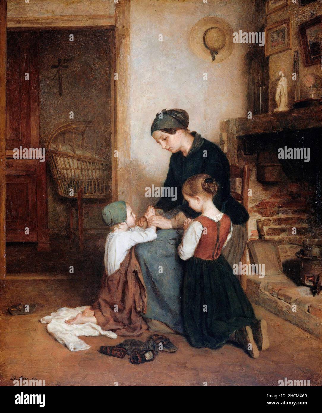 La prière du soir par Pierre Édouard frère (1819-1886), huile sur panneau, 1857 Banque D'Images
