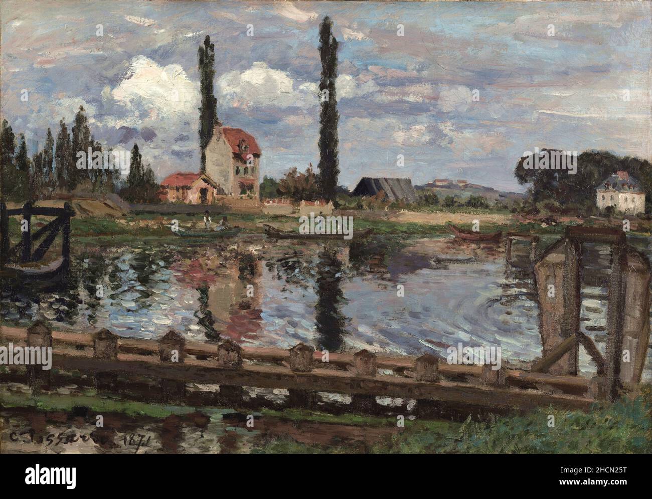 Les rives de la Seine à Port Marly par le peintre impressionniste/post-impressionniste français Camille Pisarro Banque D'Images
