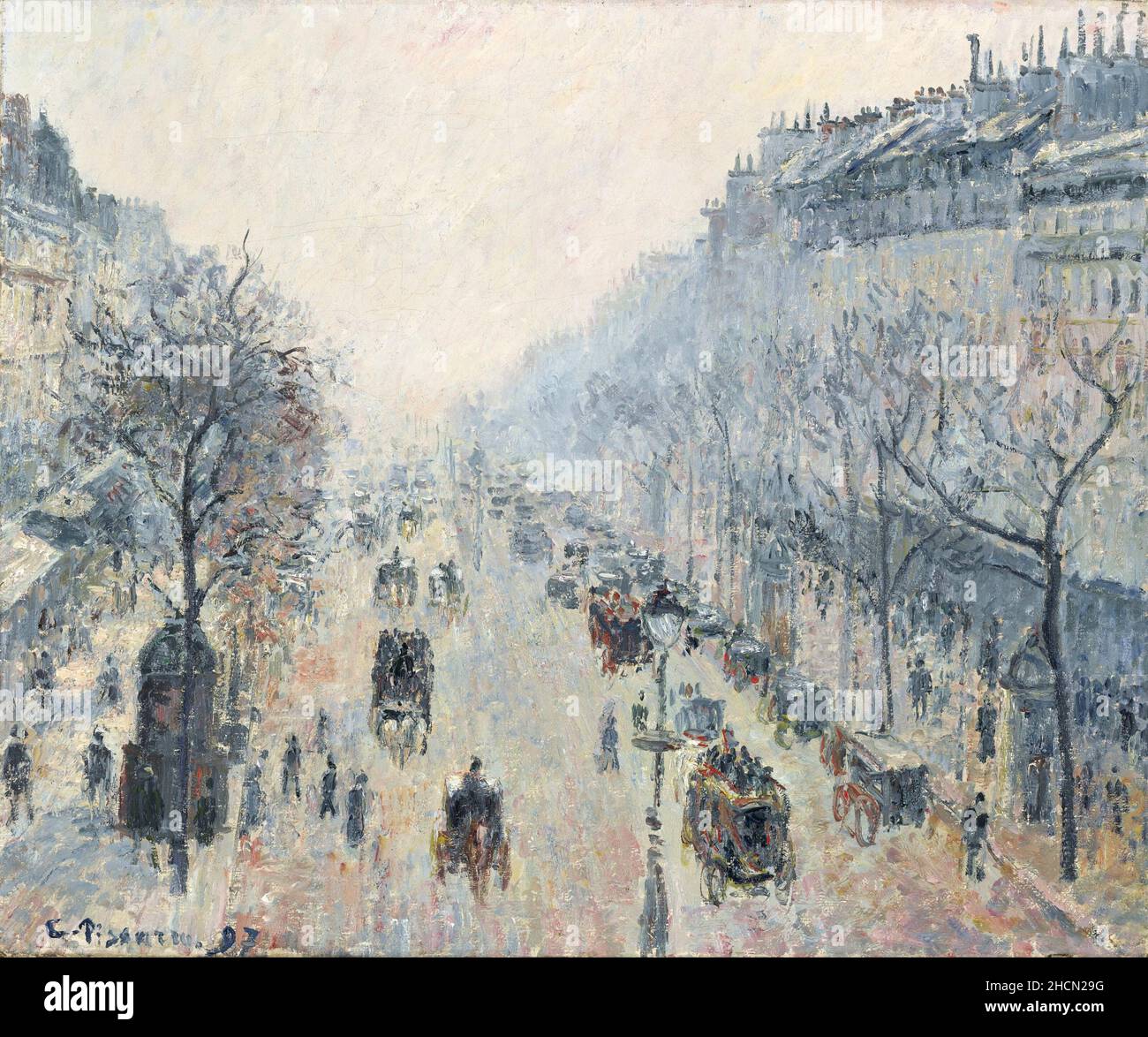 Boulevard Montmartre dans la brume par le peintre français impressionniste/post-impressionniste Camille Pisarro Banque D'Images