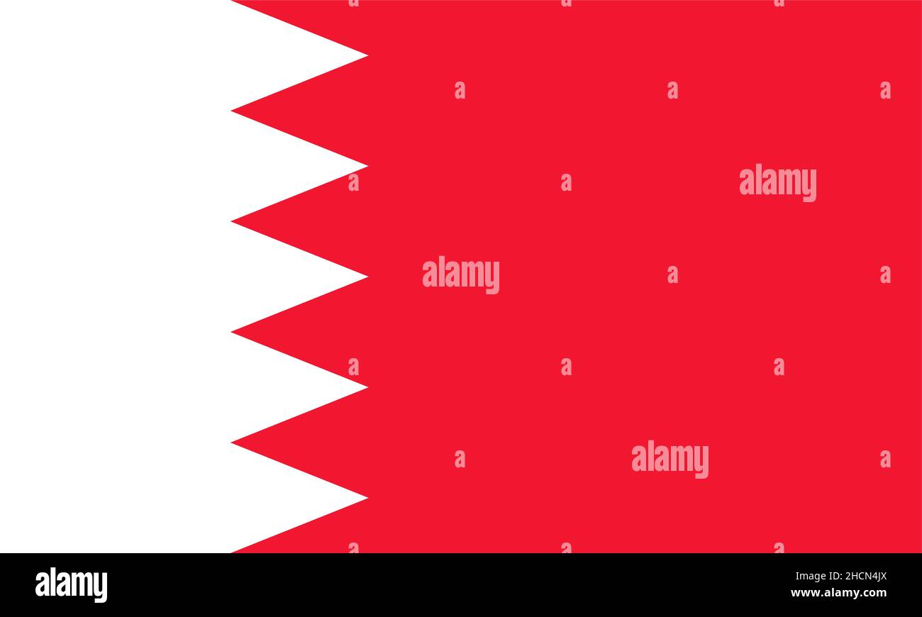 Royaume du drapeau national de Bahreïn, champ blanc côté palan séparé d'un champ rouge plus grand à la volée par cinq triangles blancs sous la forme d'un Illustration de Vecteur