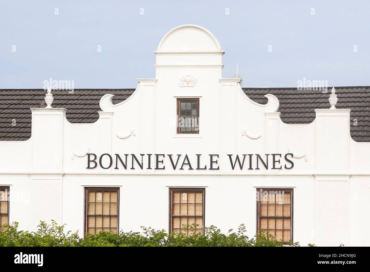 Façade extérieure des caves à vins Bonnievale et lieu de dégustation de vins, Robertson Wine Valley, Western Cape Winelands, Afrique du Sud Banque D'Images
