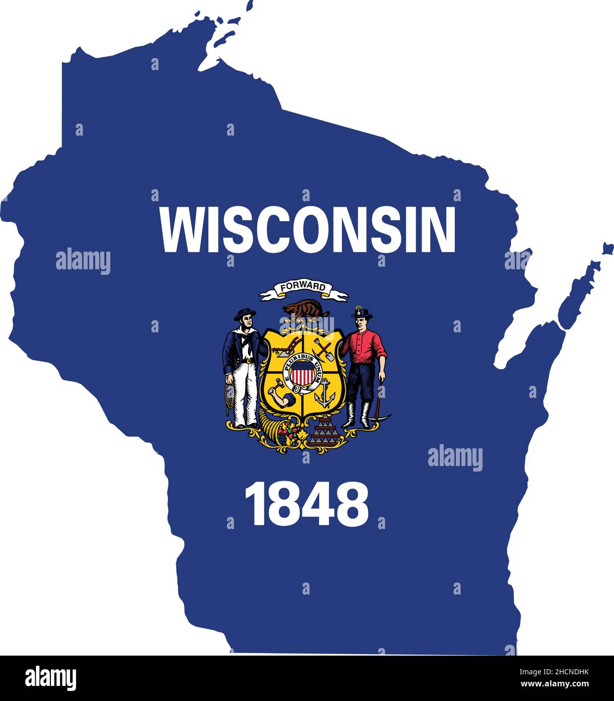 Carte administrative simple à drapeau plat de l'État fédéral du Wisconsin, États-Unis Illustration de Vecteur