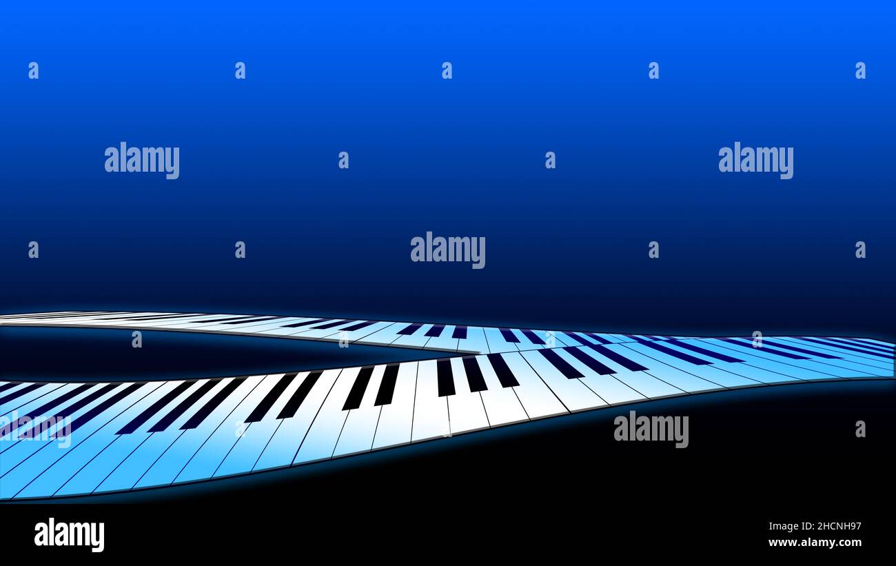 Illustration abstraite clavier piano avec fond bleu Banque D'Images