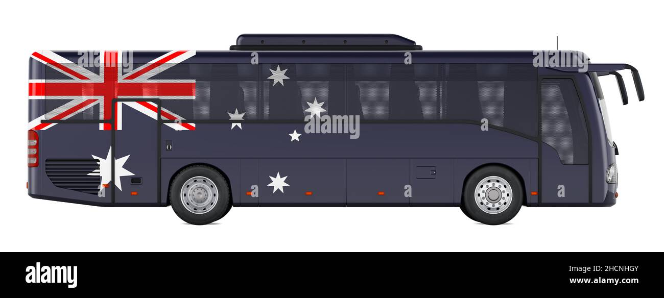 Voyages en bus en Australie, excursions en bus en Australie, concept.3D rendu isolé sur fond blanc Banque D'Images