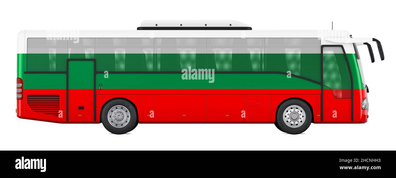 Voyage en bus en Bulgarie, visites en bus bulgares, concept.3D rendu isolé sur fond blanc Banque D'Images