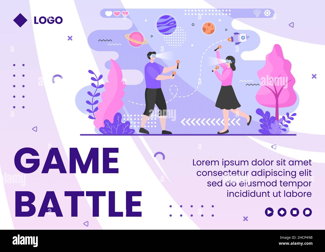 Lunettes VR avec modèle de brochure de jeu de réalité virtuelle conception plate Illustration modifiable d'arrière-plan carré pour les médias sociaux, cartes de vœux ou Web Illustration de Vecteur