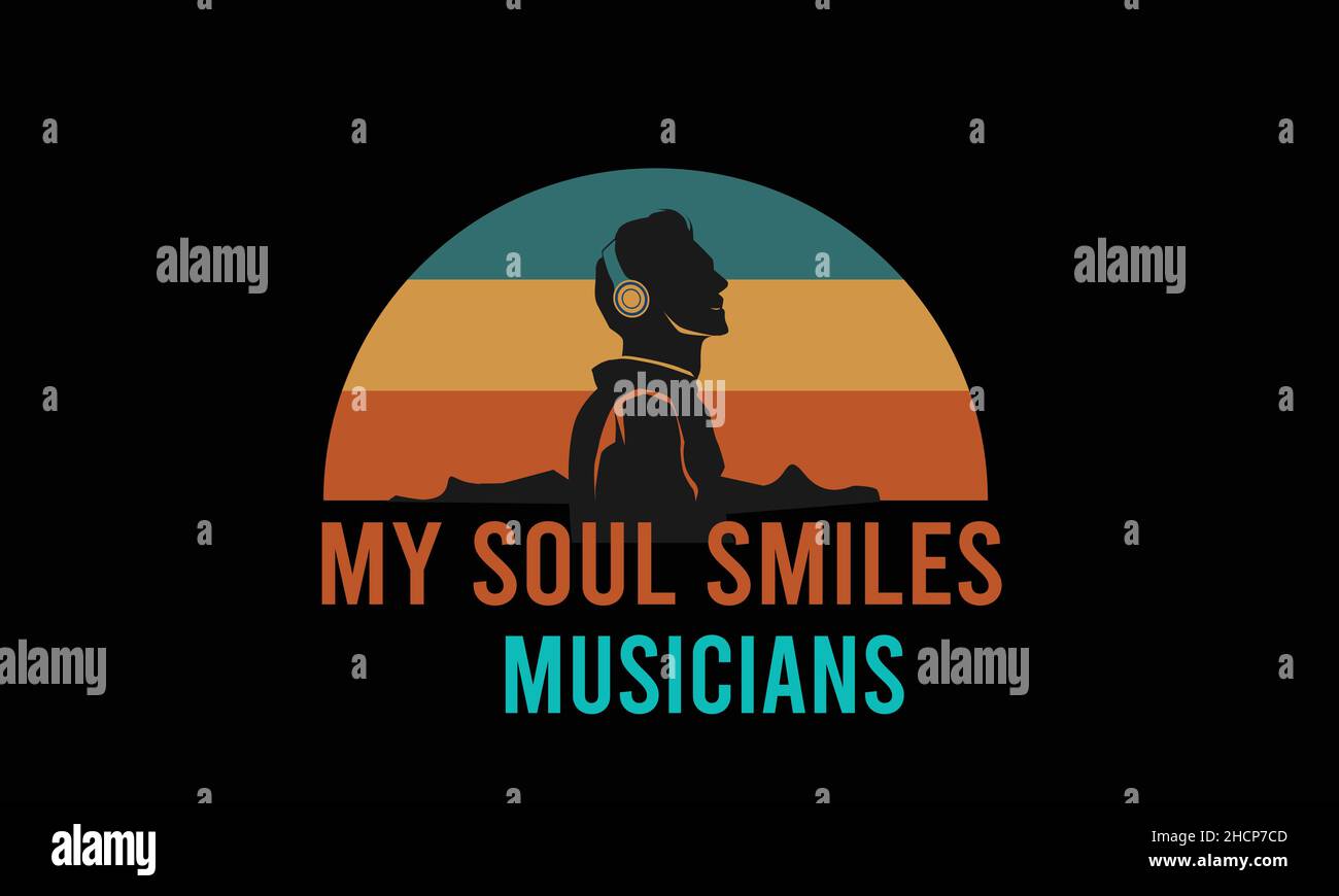 mon âme sourit musiciens homme portant casque musique t-shirt monogramme texte modèle vectoriel Illustration de Vecteur