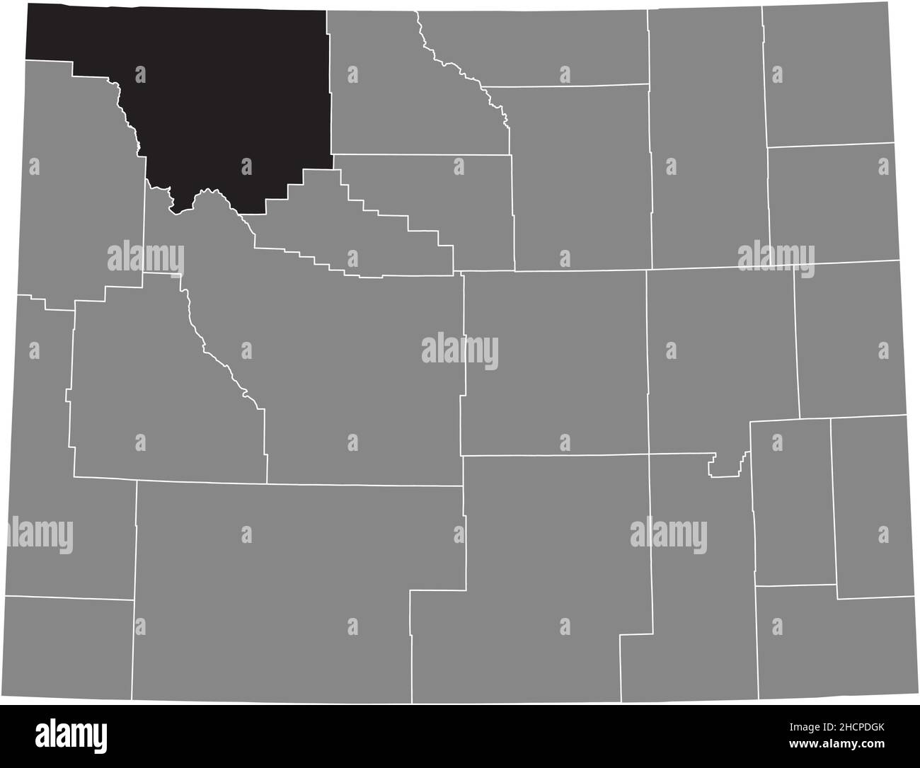 Carte d'emplacement du comté de Park en noir à l'intérieur de la carte administrative grise de l'État fédéral du Wyoming, États-Unis Illustration de Vecteur