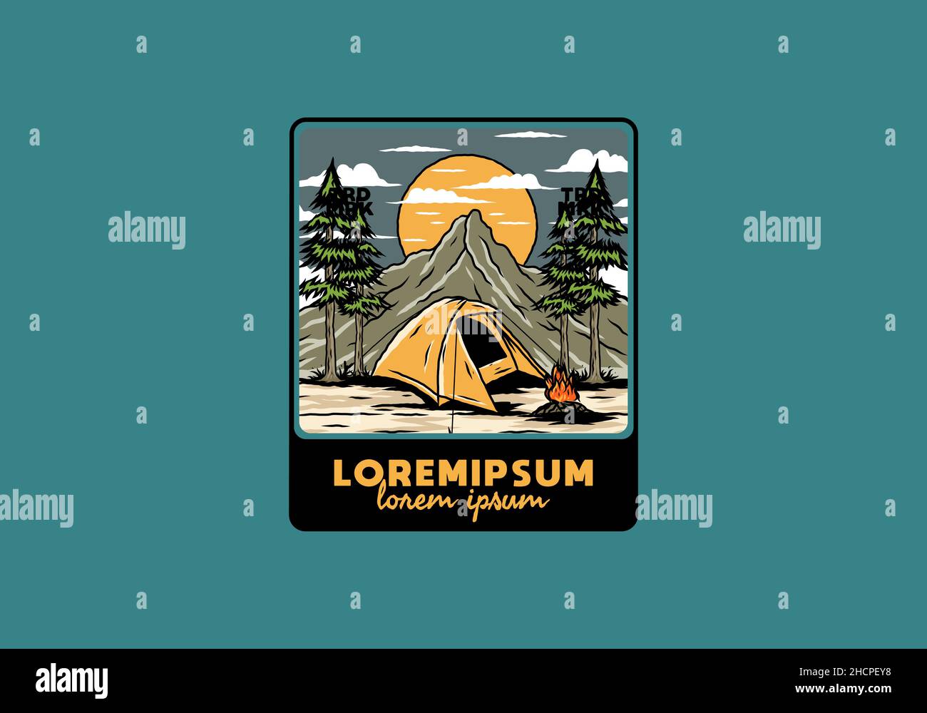 Camping en montagne avec motif tentes dôme Illustration de Vecteur