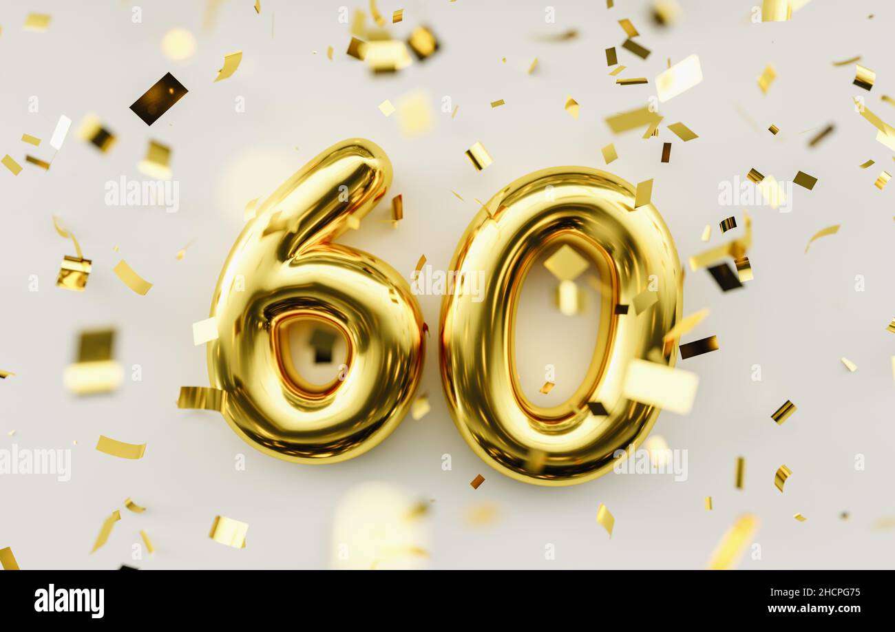 60 ans.Ballons d'or numéro 60th anniversaire, joyeux anniversaire félicitations Banque D'Images