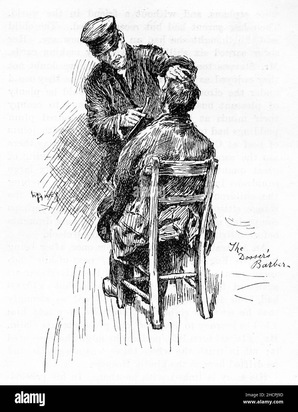 Gravure d'un homme obtenant une coupe de cheveux, publié en 1892 Banque D'Images