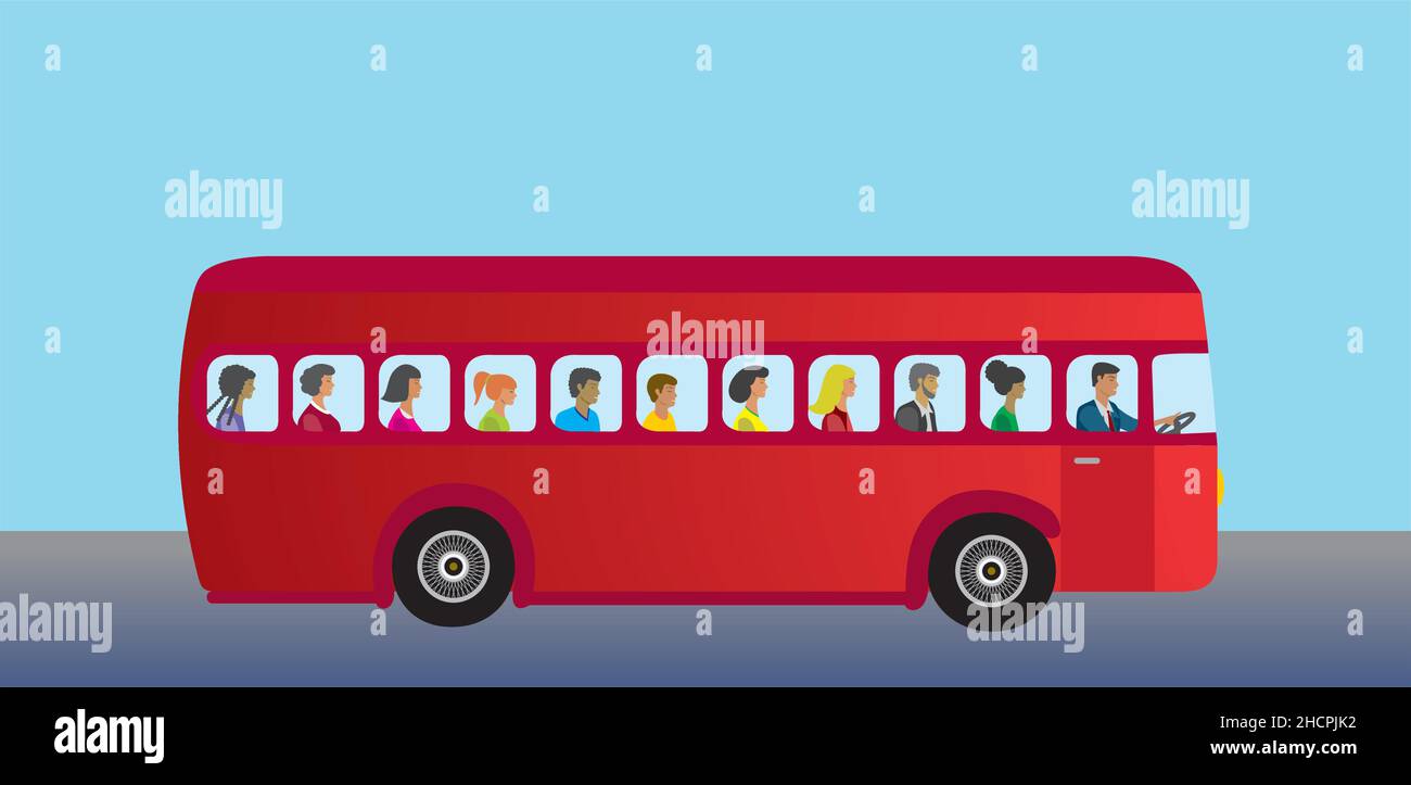 Bus avec des personnes de diversité.Illustration vectorielle.EPS10. Illustration de Vecteur