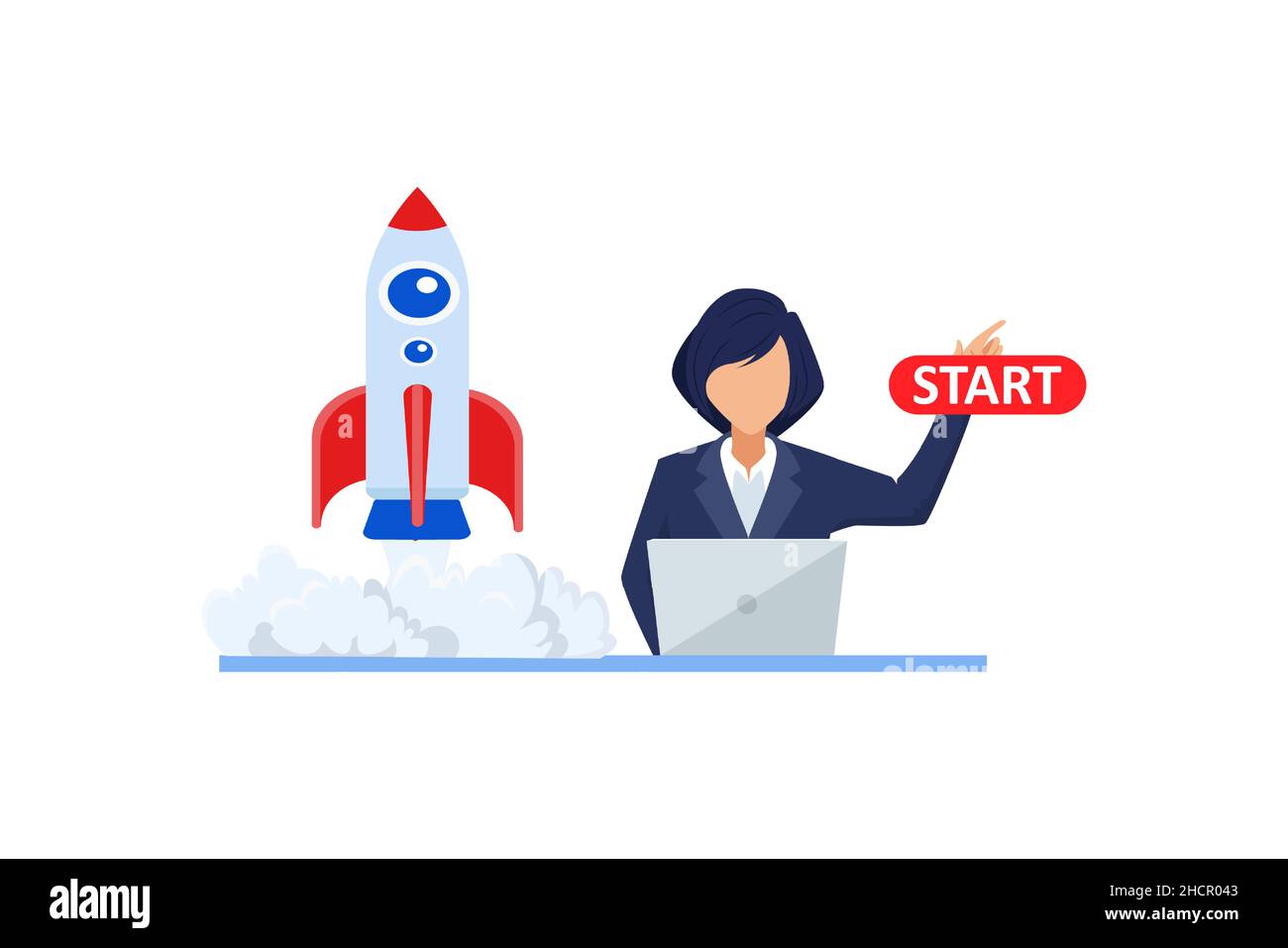 Vecteur d'une femme d'affaires travaillant sur un ordinateur portable avec une nouvelle entreprise Illustration de Vecteur