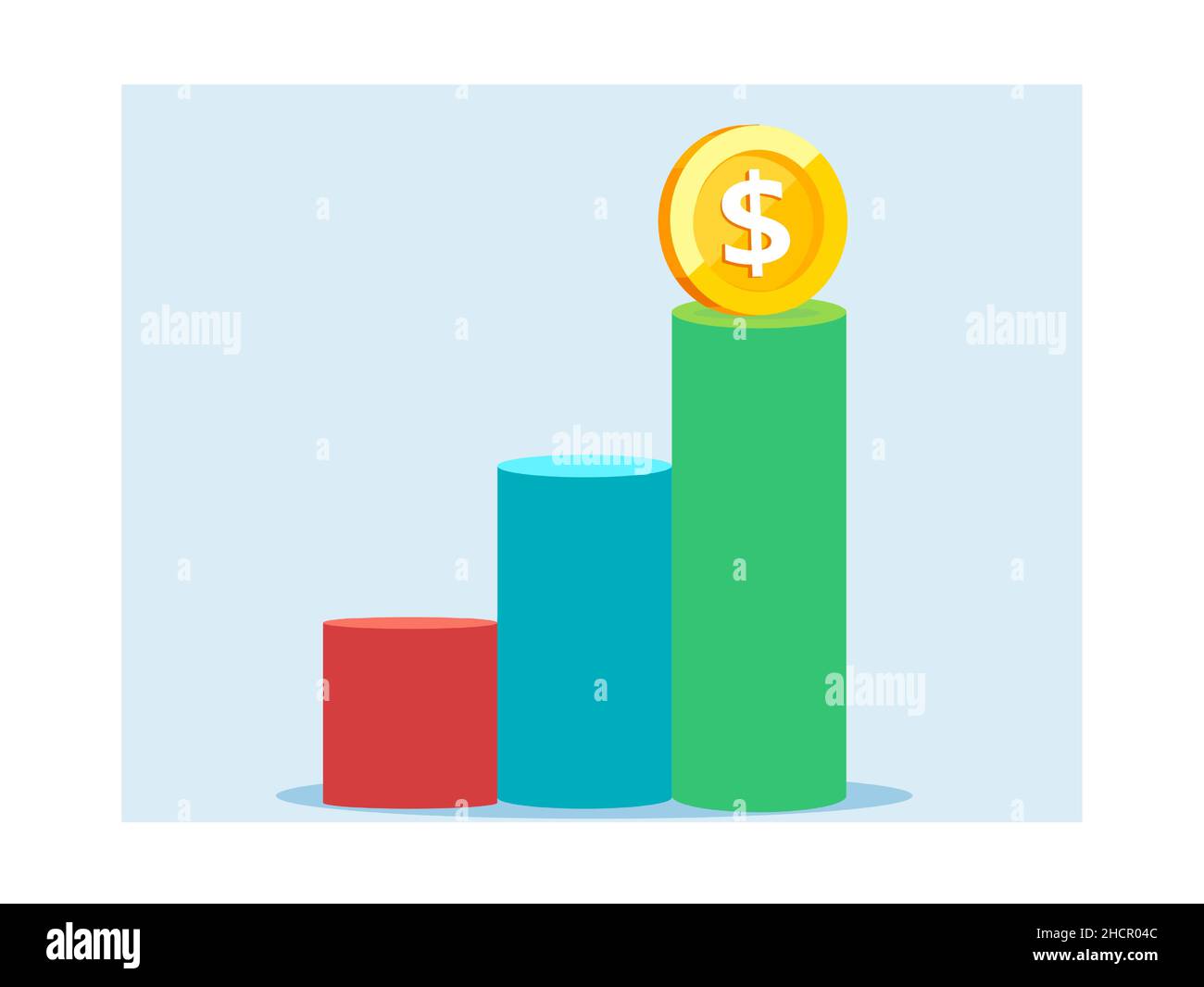 Vecteur de barres du tableau financier qui s'affiche avec une pièce de monnaie en dollar au-dessus Illustration de Vecteur