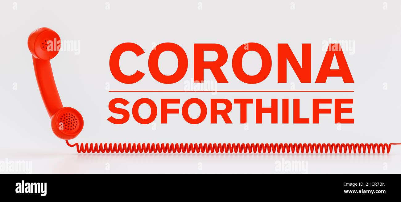 Téléphone rouge Corona ligne d'assistance d'urgence avec texte allemand Corona Sodirect Banque D'Images