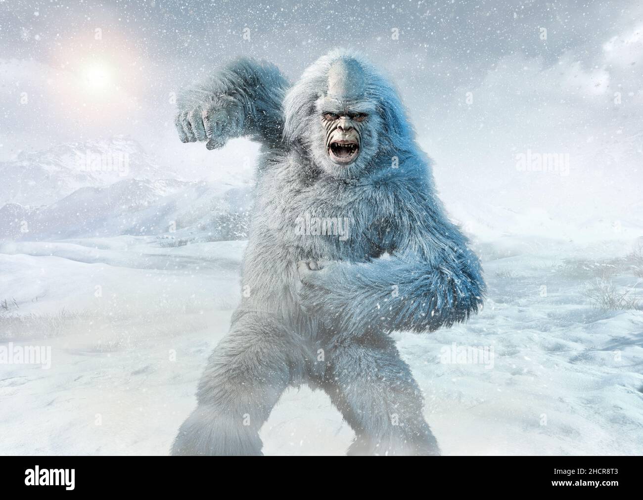 Illustration en relief Yeti ou bonhomme de neige abominable Banque D'Images