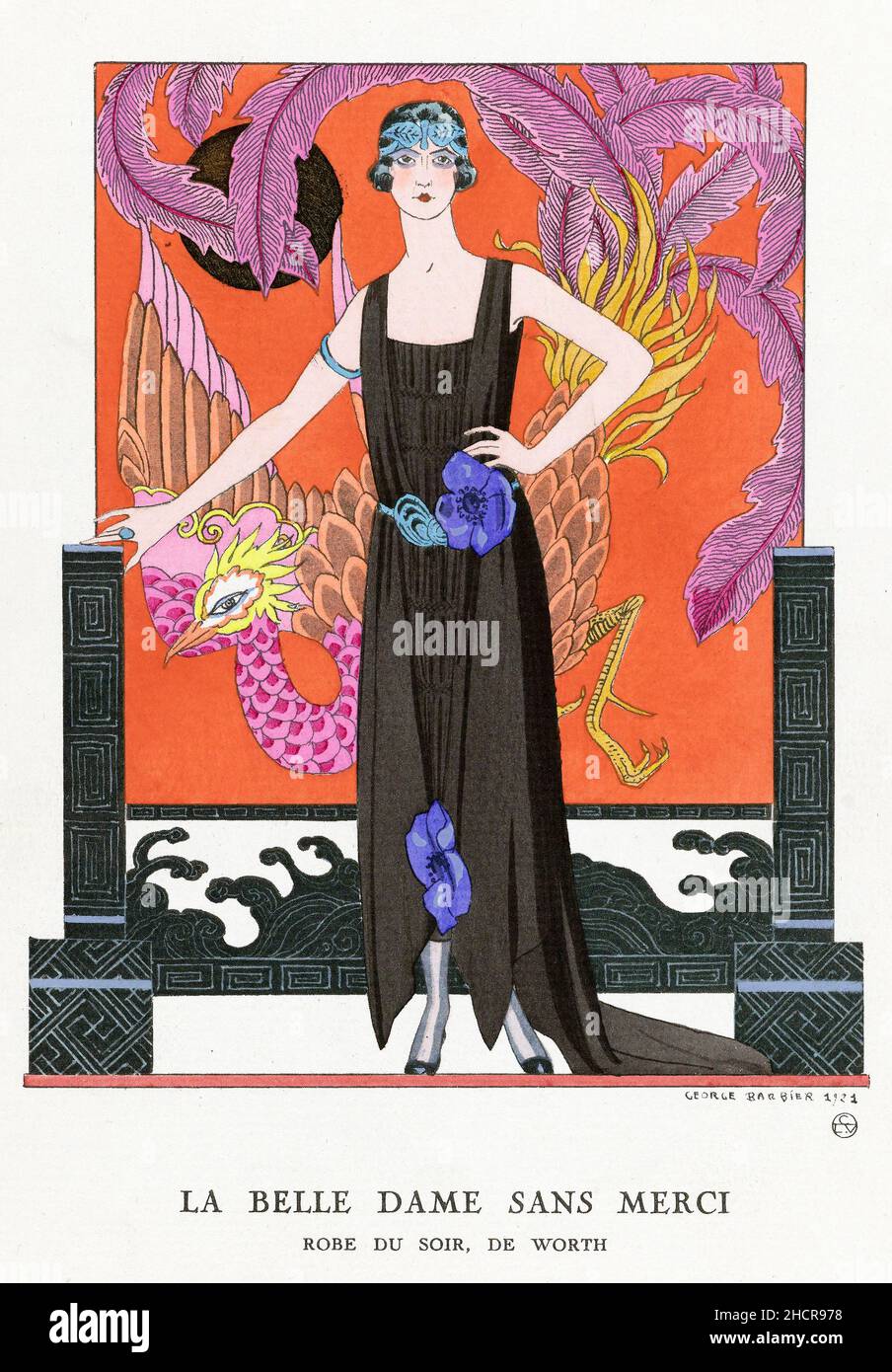 “la belle dame sans merci”, une illustration vintage de l’artiste français George Barbier (1882–1932), impression typographique, 1921 Banque D'Images