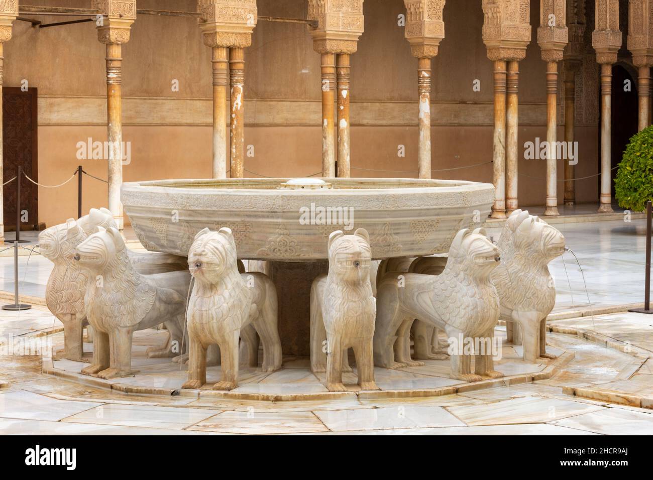 PALAIS DE L'ALHAMBRA GRENADE ANDALOUSIE ESPAGNE VUE SUR LA COUR DES LIONS ET SIX DES FONTAINES DU LION Banque D'Images