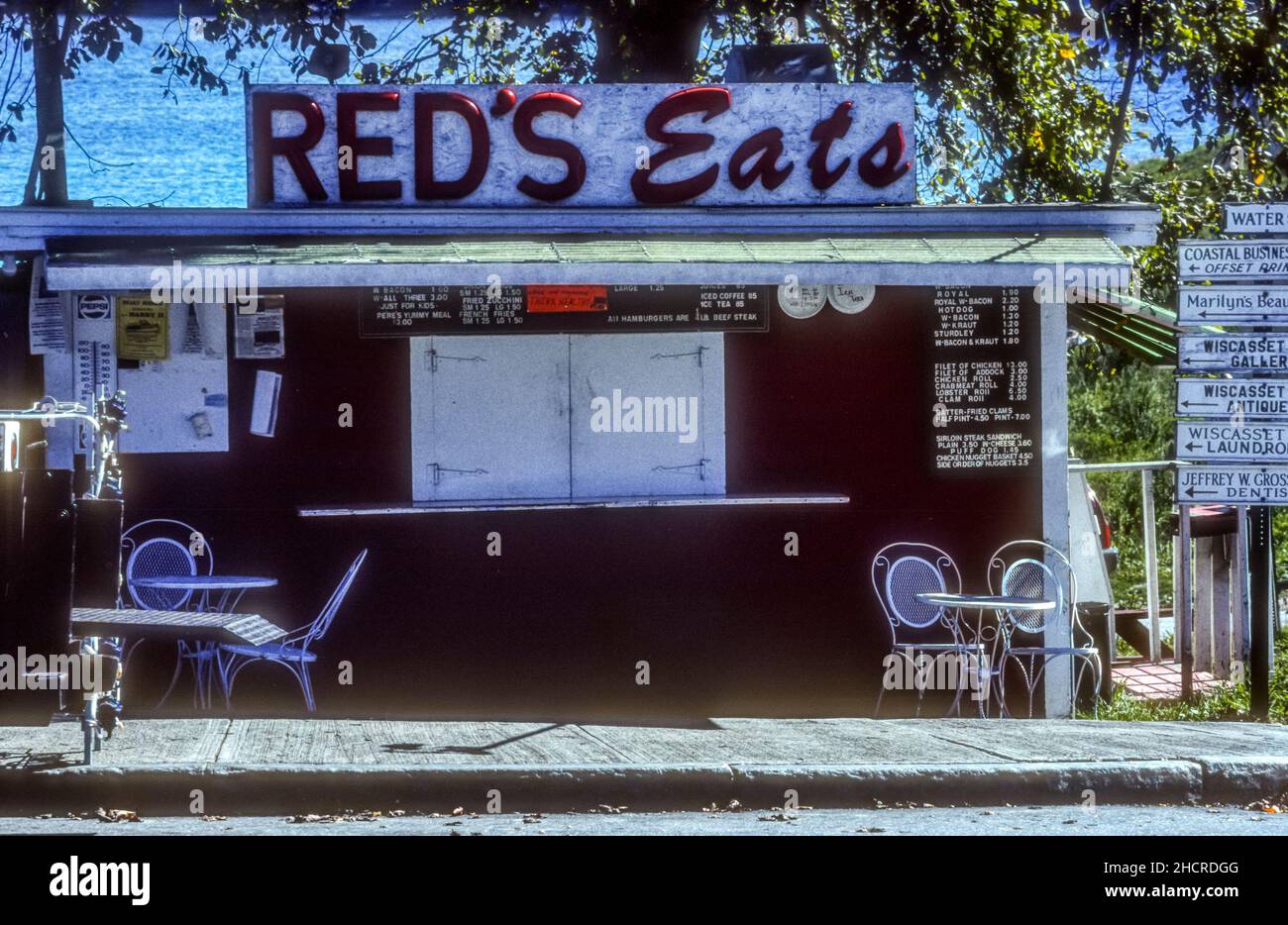 1990 photo d'archive de Red's Eats homards Shack à Wiscasset, Maine. Banque D'Images