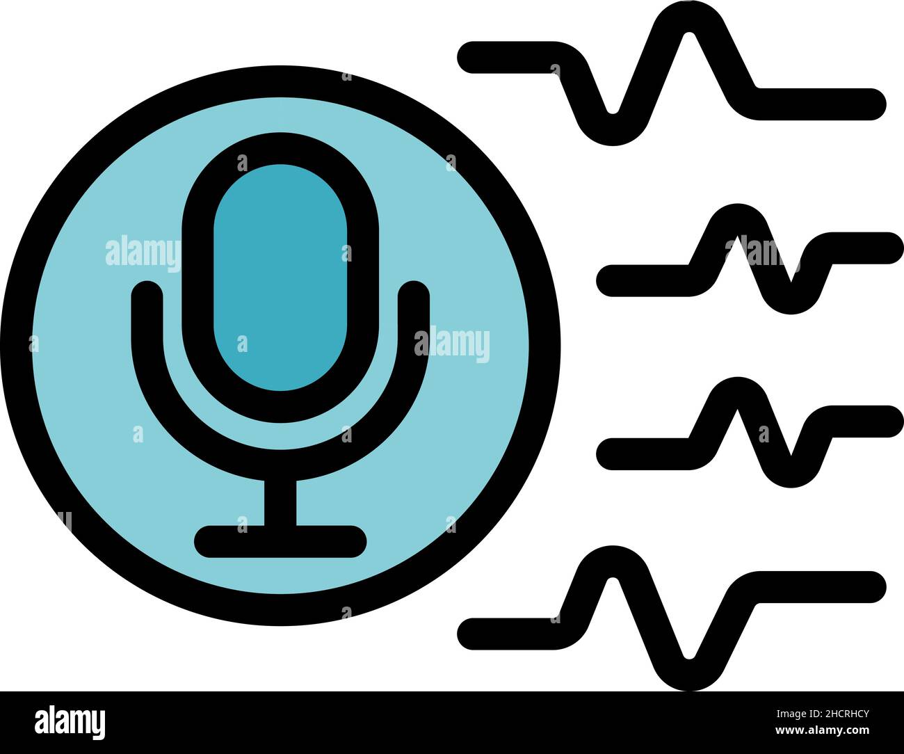 Icône d'ondes du microphone.Contour des ondes du microphone vecteur icône couleur isolé à plat Illustration de Vecteur