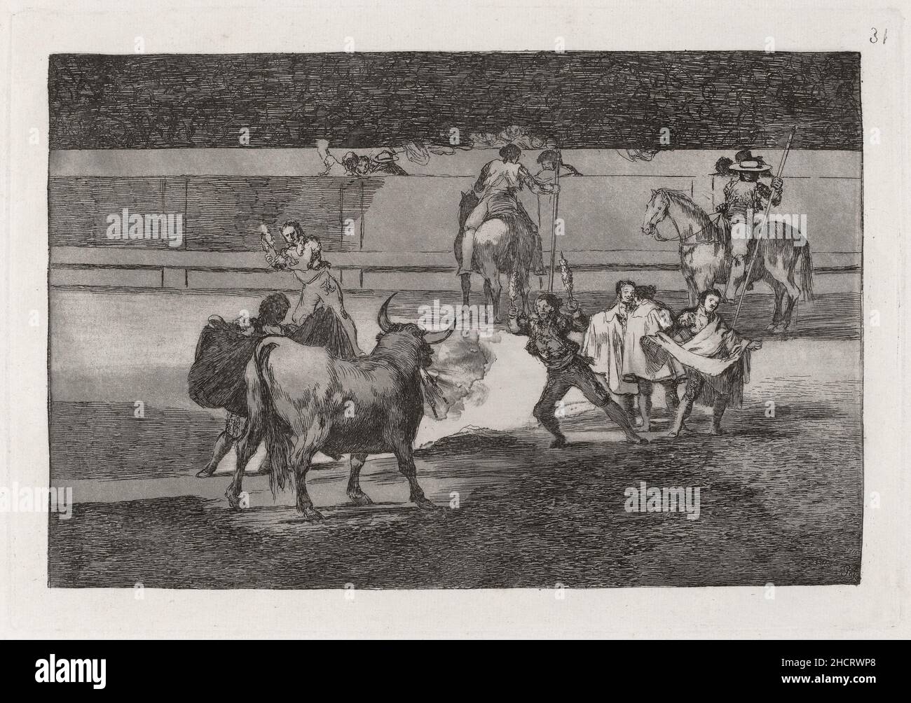 Francisco de Goya, Banderillas de fuego (Banderillas avec pétards).Il s'agit de l'impression numéro 31 dans une série d'impression 33 sur la corrida. Banque D'Images