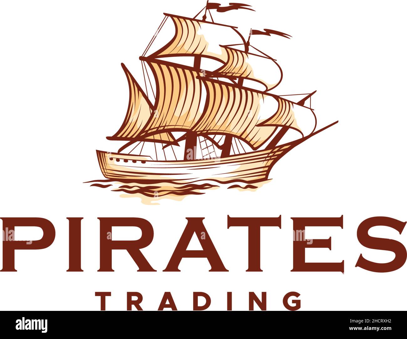 Design moderne PIRATES BATEAU DE COMMERCE logo Illustration de Vecteur