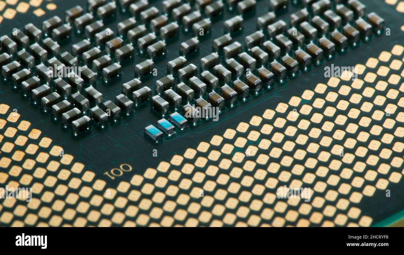 Macro CPU Gold plate Banque D'Images