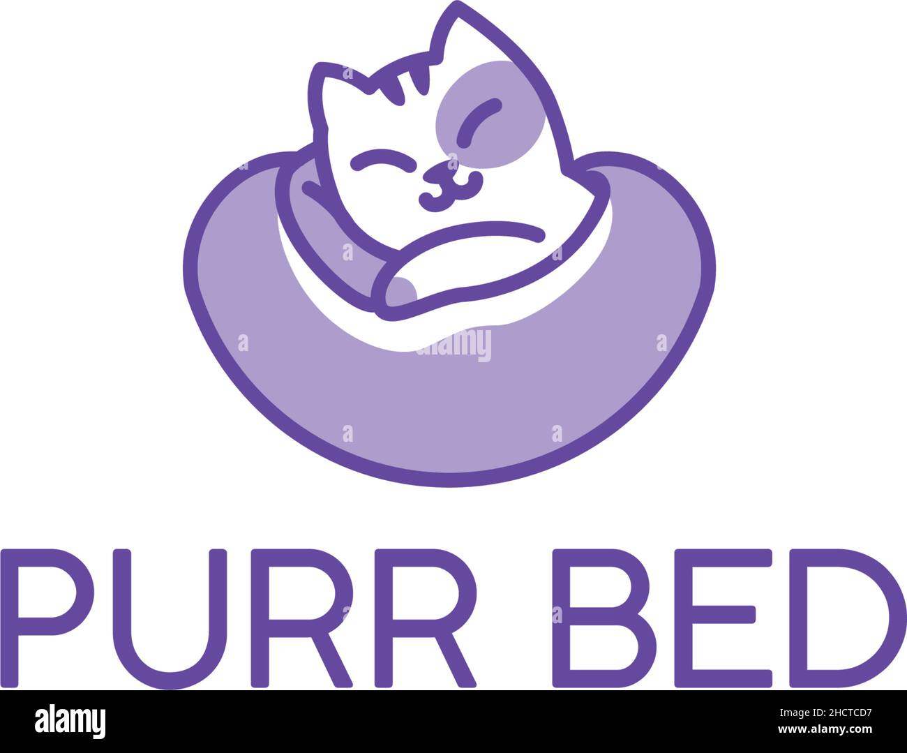 Design moderne et plat et coloré AVEC logo EN FORME DE LIT DE PURR Illustration de Vecteur