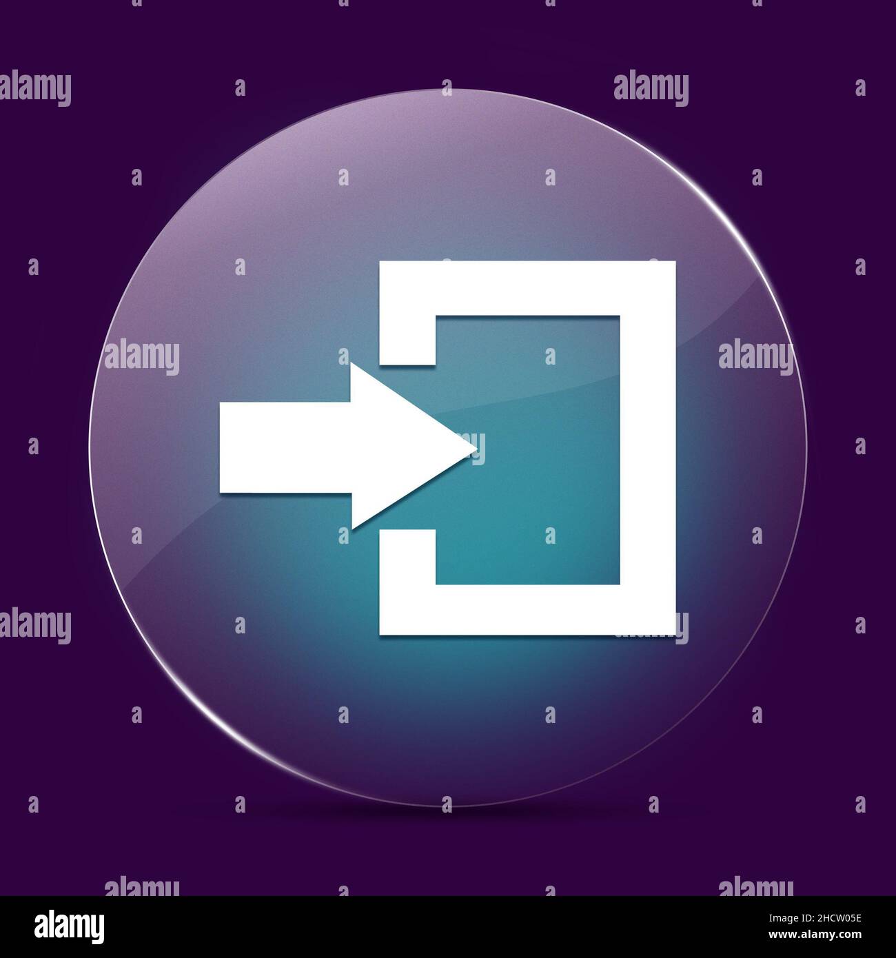 Ouverture de session en verre clair de lune bouton rond résumé sur un fond violet foncé abstrait Banque D'Images