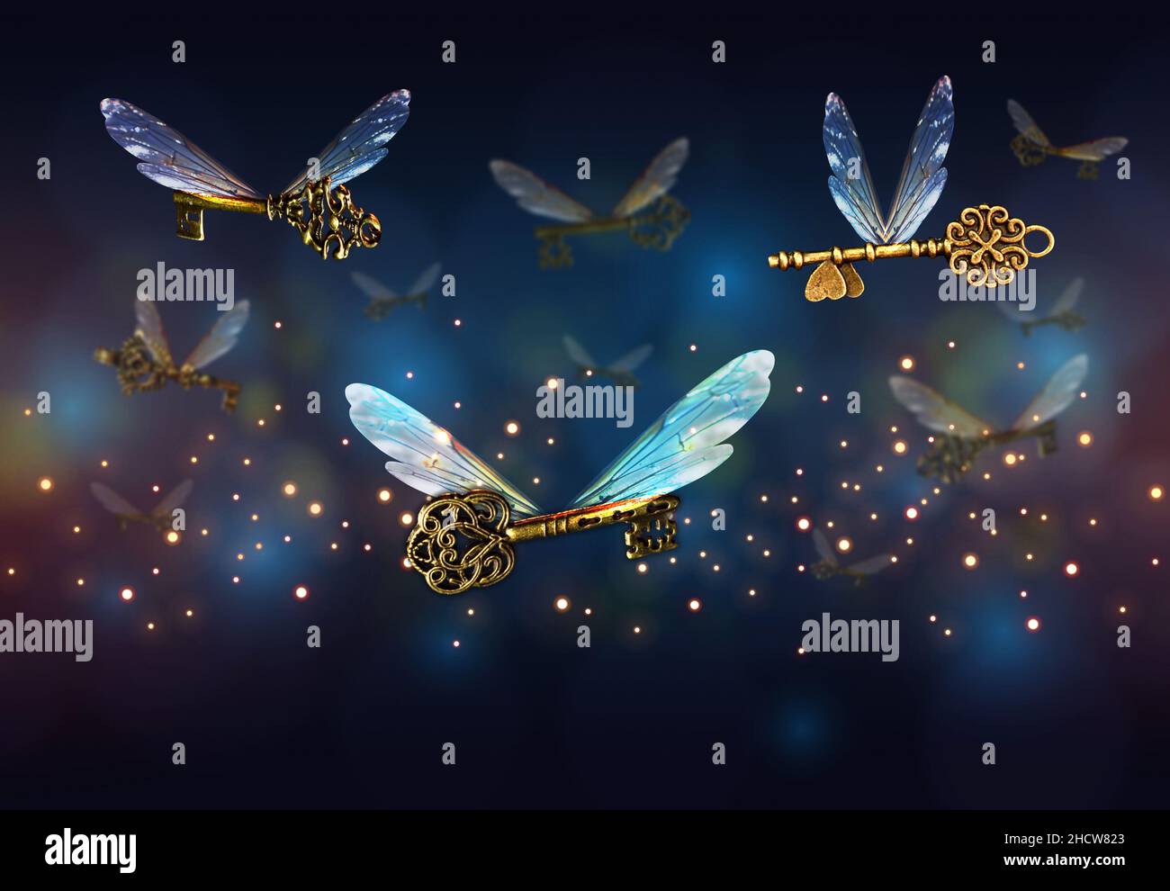 clé de vol magique signifiant avec des ailes de libellule Banque D'Images