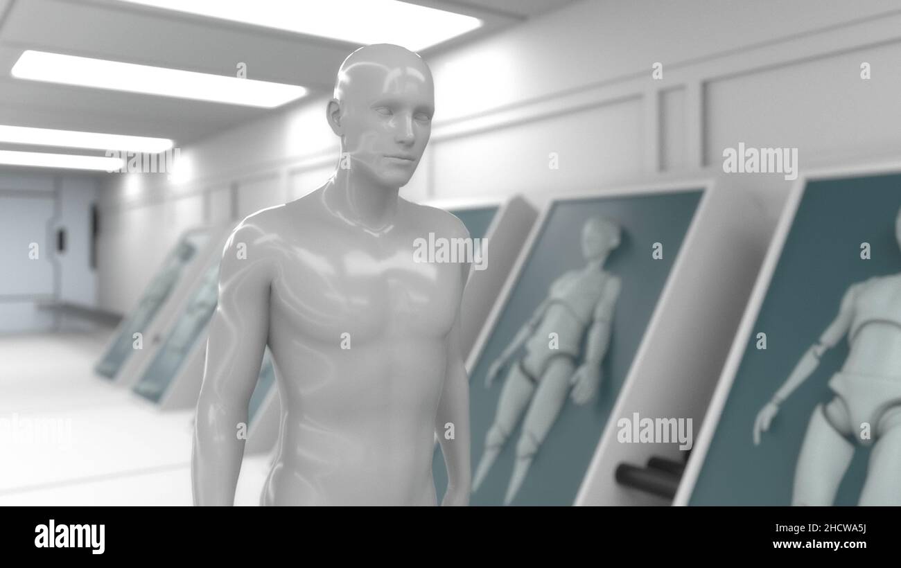 Rendu 3D.Figures humanoïdes et scène sicifi Banque D'Images