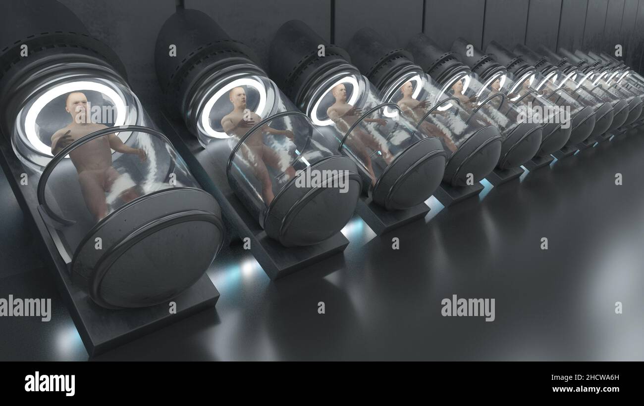 Rendu 3D.Figures humanoïdes et scène sicifi Banque D'Images