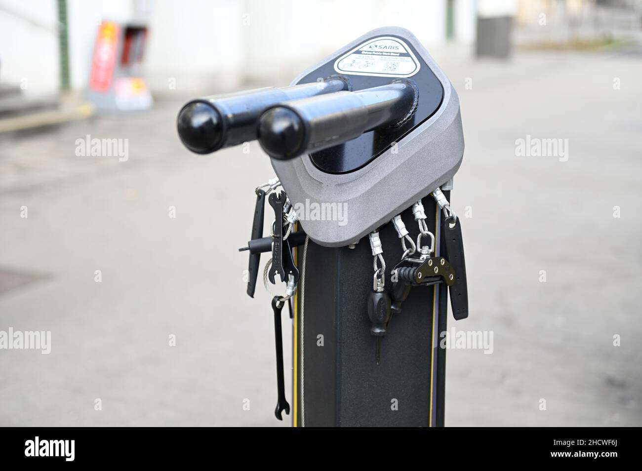 Vienne, Autriche.Support de réparation de vélo fixe Banque D'Images