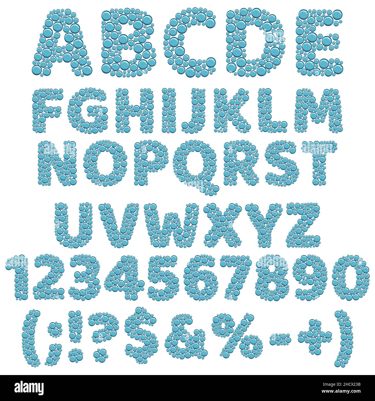 Alphabet, chiffres et signes composés de bulles.Objets vectoriels isolés sur fond blanc. Illustration de Vecteur