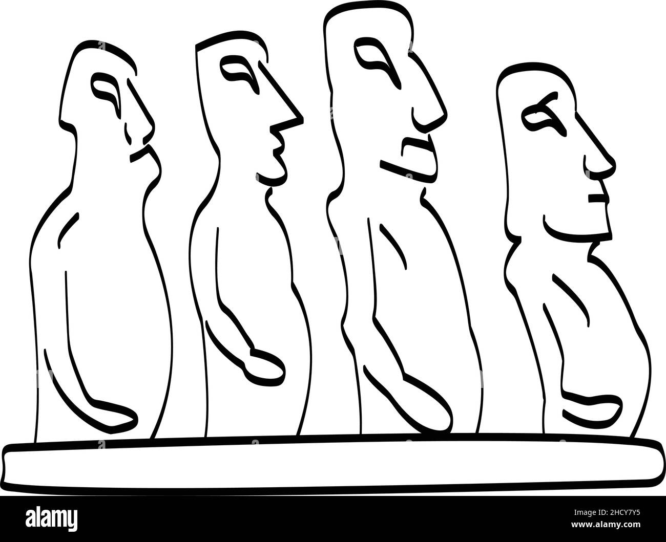 Des statues de Moai dessinent, des mégalithes à l'île de Pâques, et c'est ce pour quoi cette île est célèbre.Les moais ont été construits en environ 1400 - 1650 A. Illustration de Vecteur