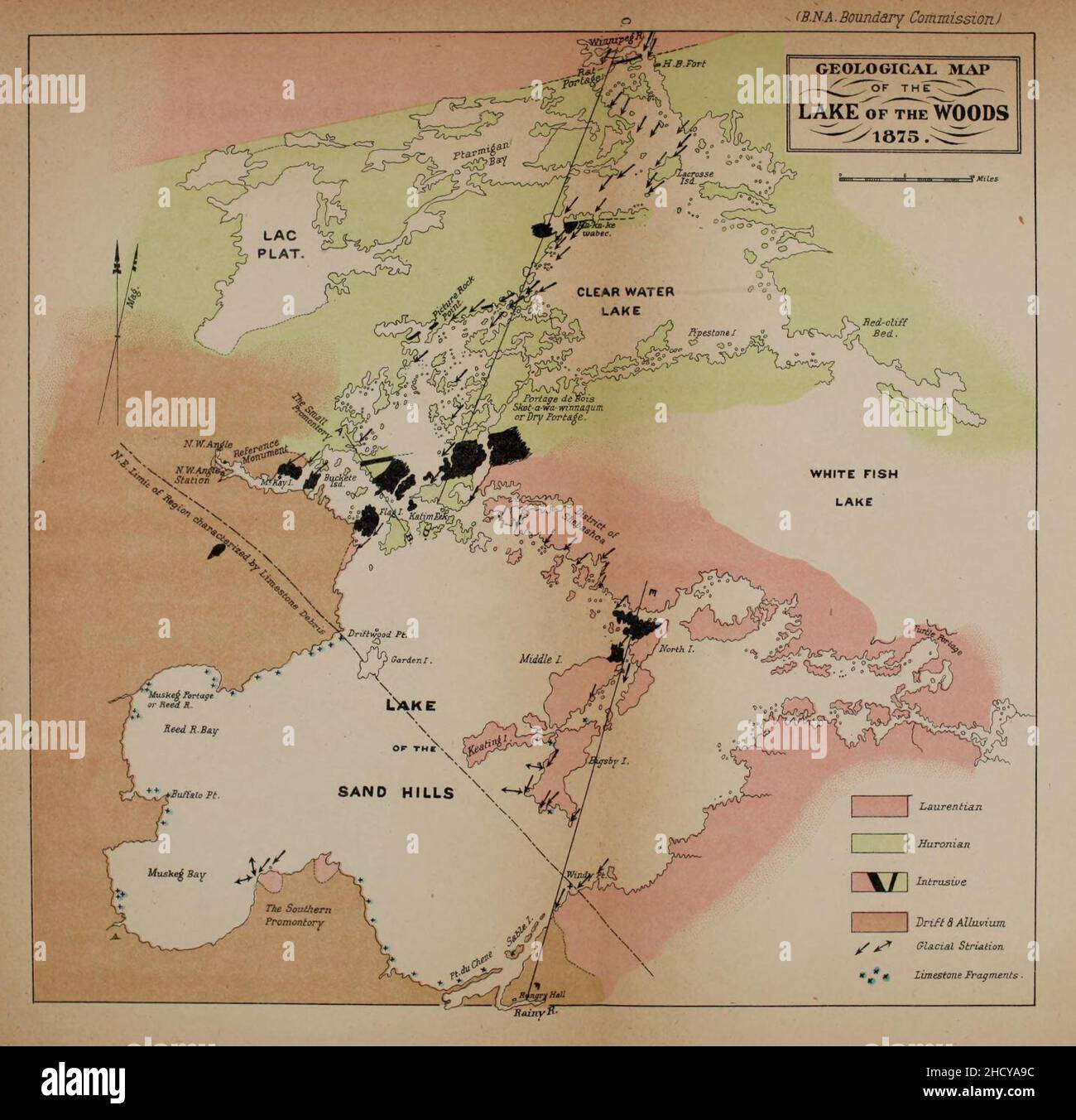 Rapport sur la géologie et les ressources de la région dans les environs du quarante-neuvième parallèle, du lac des Bois aux montagnes Rocheuses Banque D'Images