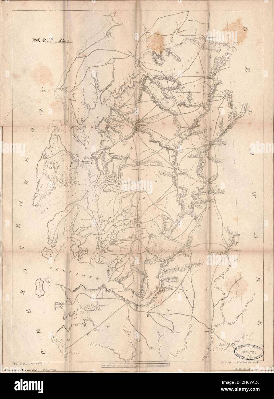 Rapport sur la nouvelle carte du Maryland 1834 Banque D'Images