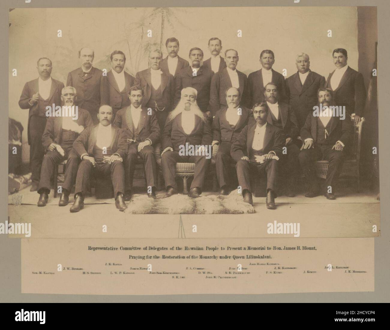 Comité des délégués représentant le peuple hawaiien de présenter un mémoire de l'honorable James H. Blount, priant pour la restauration de la monarchie sous la Reine Liliuokalani Banque D'Images