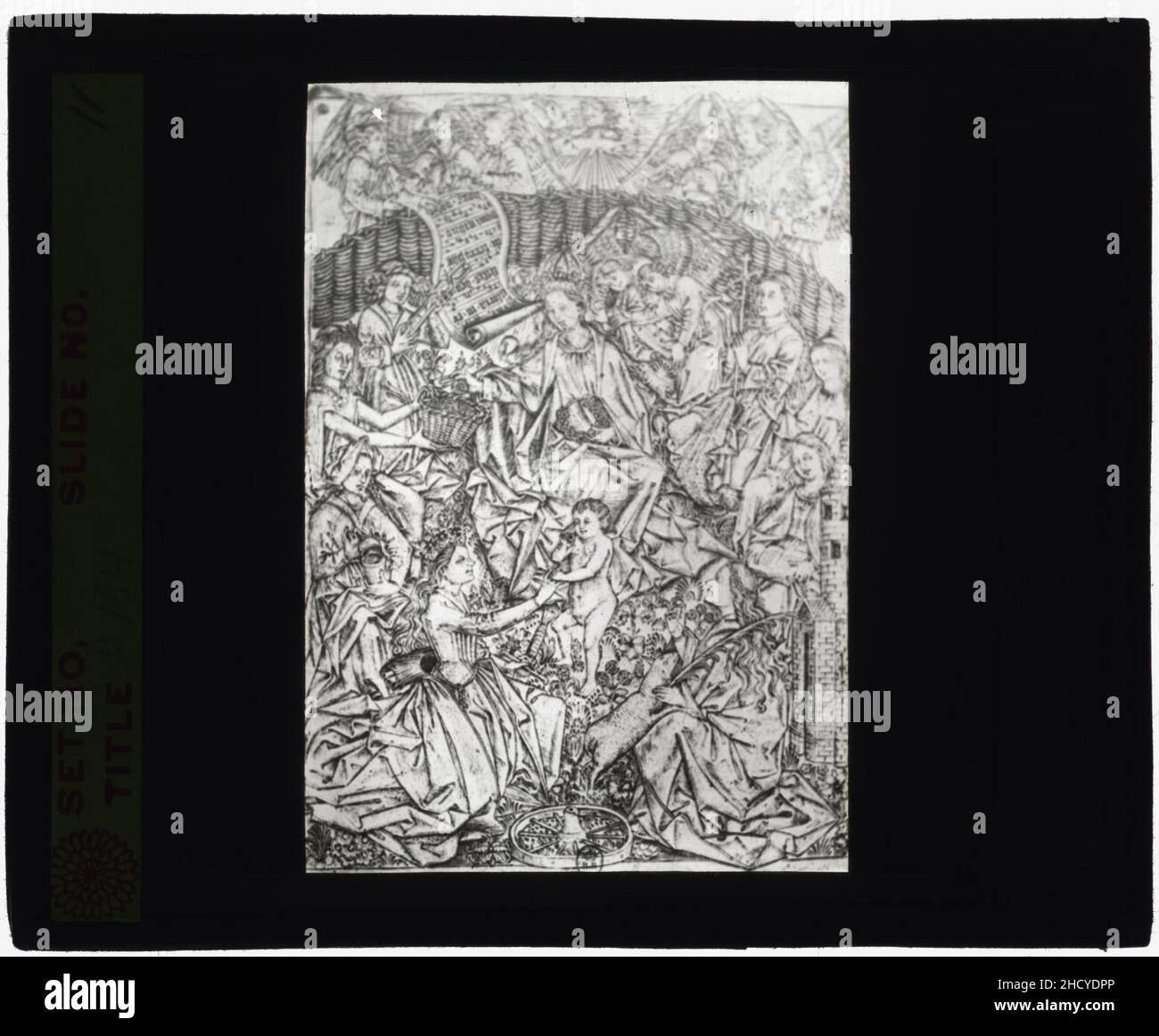 Reproduction d'imprimer montrant vierge et Enfant Jésus dans un jardin avec les saints Catherine et Barbara Banque D'Images