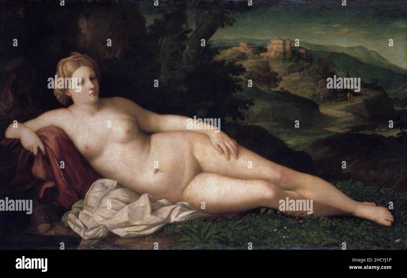 Vénus au repos, par Jacopo Palma Vecchio. Banque D'Images