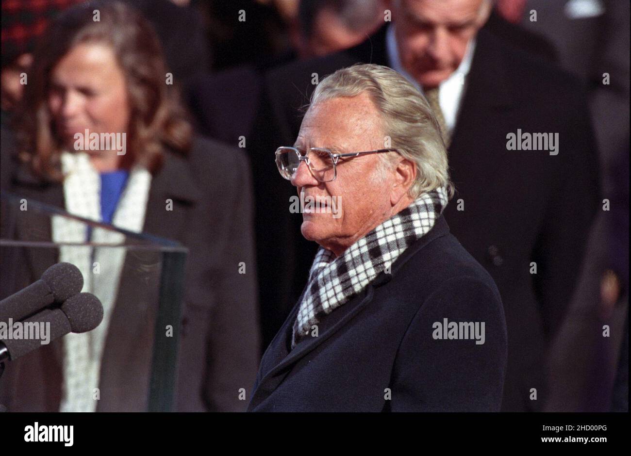Le révérend Billy Graham délivrant la prière à l'inauguration de Bill Clinton. Banque D'Images