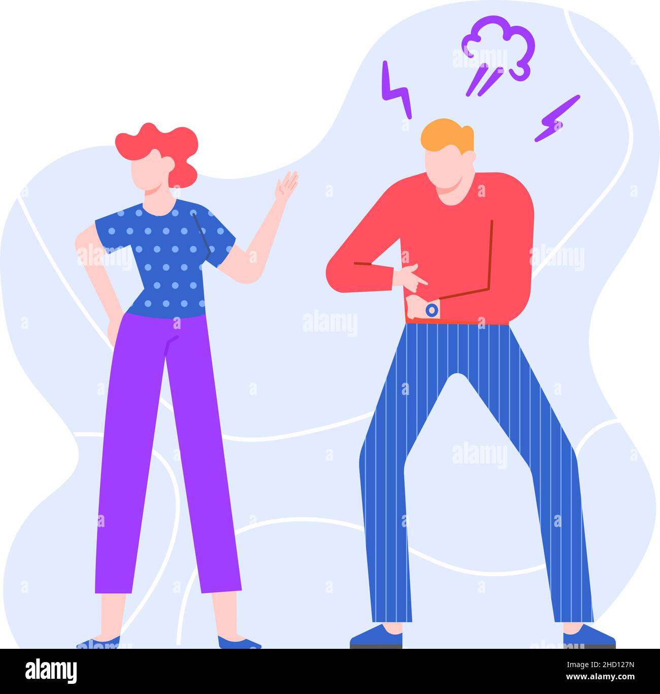 Couple homme et femme jure, mari attendant femme Illustration de Vecteur