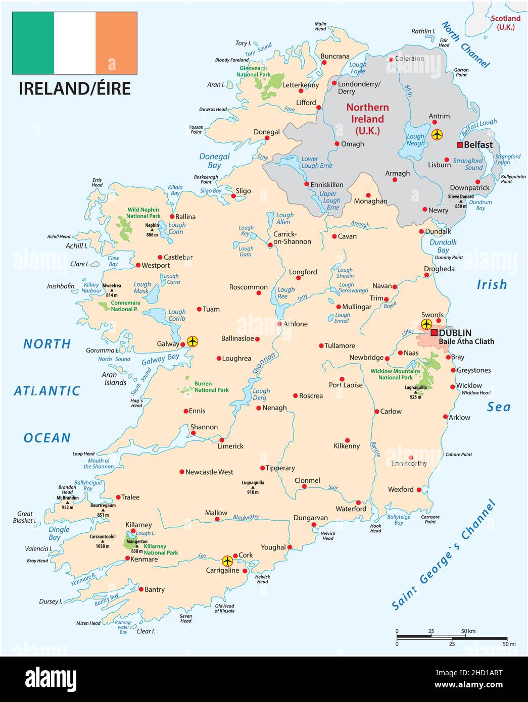 Carte vectorielle de la République d'Irlande avec drapeau Illustration de Vecteur