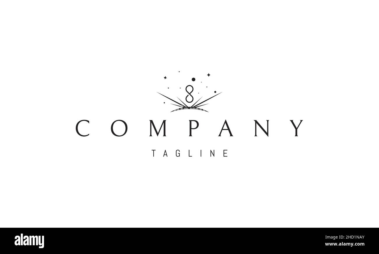 Logo vectoriel avec une image abstraite d'un grand éclat sous la forme d'une étoile brillante et d'un signe infini. Illustration de Vecteur