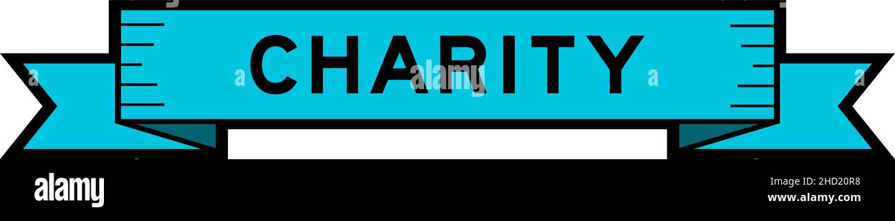 Bannière ruban bleu vintage avec mot Charity sur fond blanc Illustration de Vecteur